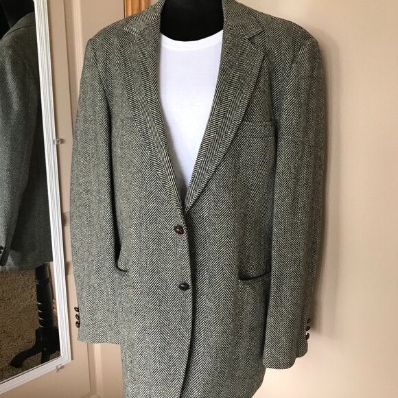 Petersen, Harned, Von Maur Herringbone Wool Tweed Blazer: Vintage Men's Size 42L - Picture 8 of 10